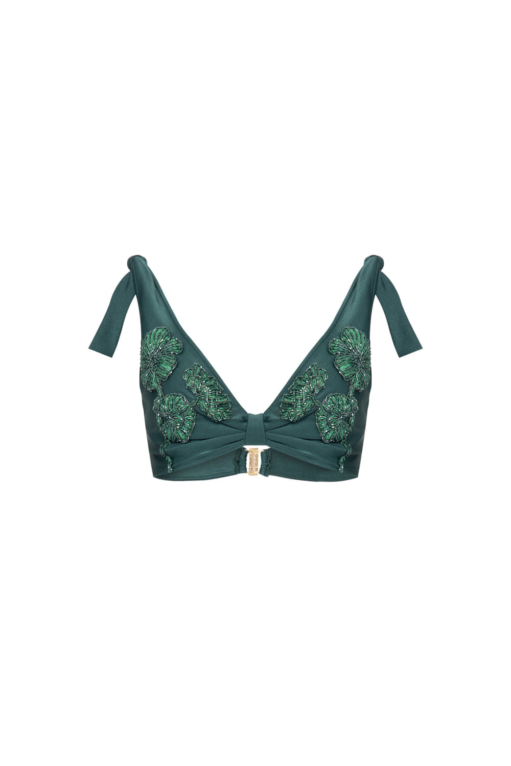 TOP DE BEACH ROSA SELVAGEM COM BORDADO E AMARRAÇÃO NO OMBRO INV22 VERDE