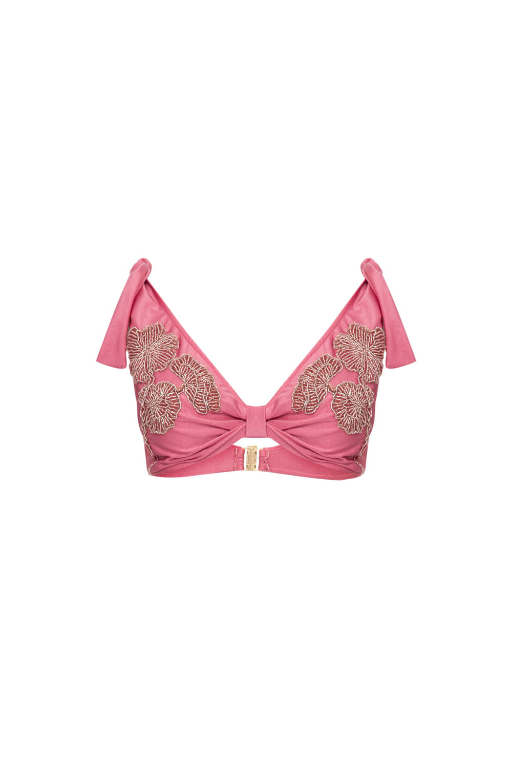 TOP DE BEACH ROSA SELVAGEM COM BORDADO E AMARRAÇÃO NO OMBRO INV22 ROSA