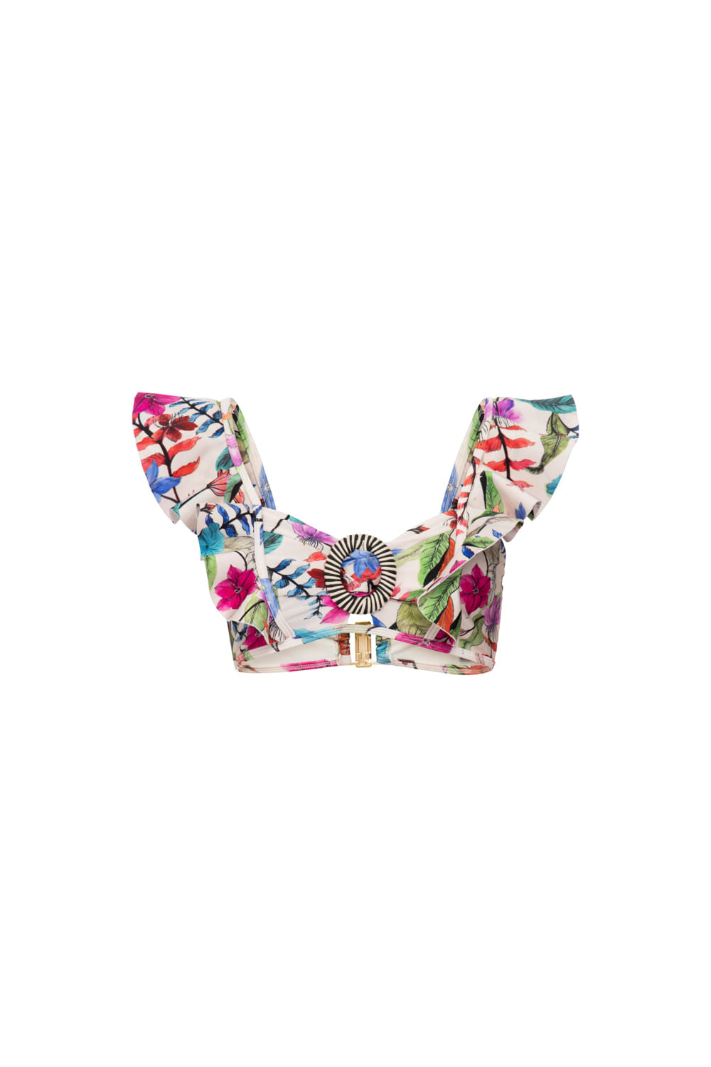 TOP DE BEACH LYCRA ZAMIA COM BABADO OFF WHITE