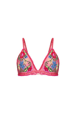 TOP DE BEACH LYCRA ROSA SELVAGEM COM BORDADO ROSA