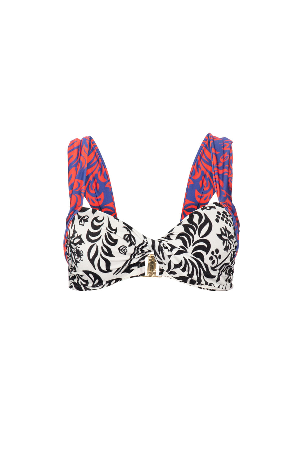 Top biquÃ­ni bicolor tropical grÃ¡fico off white