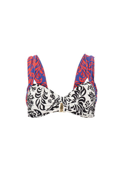 Top biquÃ­ni bicolor tropical grÃ¡fico off white