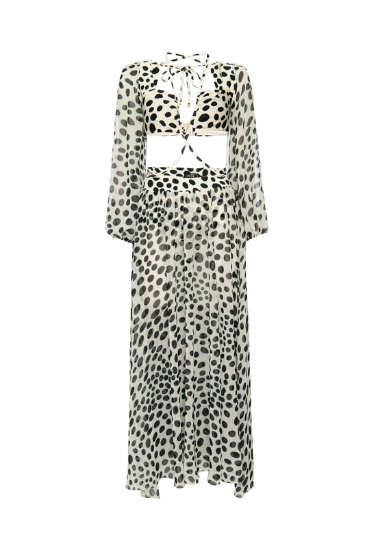 VESTIDO LONGO TRANSPARÊNCIA POÁ BOSSA OFF WHITE