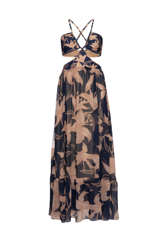VESTIDO LONGO RECORTES STARGAZER AZUL MARINHO