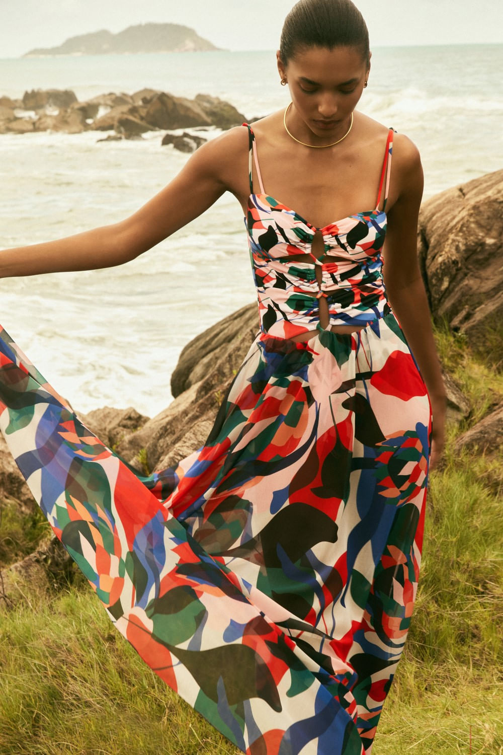 VESTIDO LONGO TRANÇADO PROTEA VERMELHO