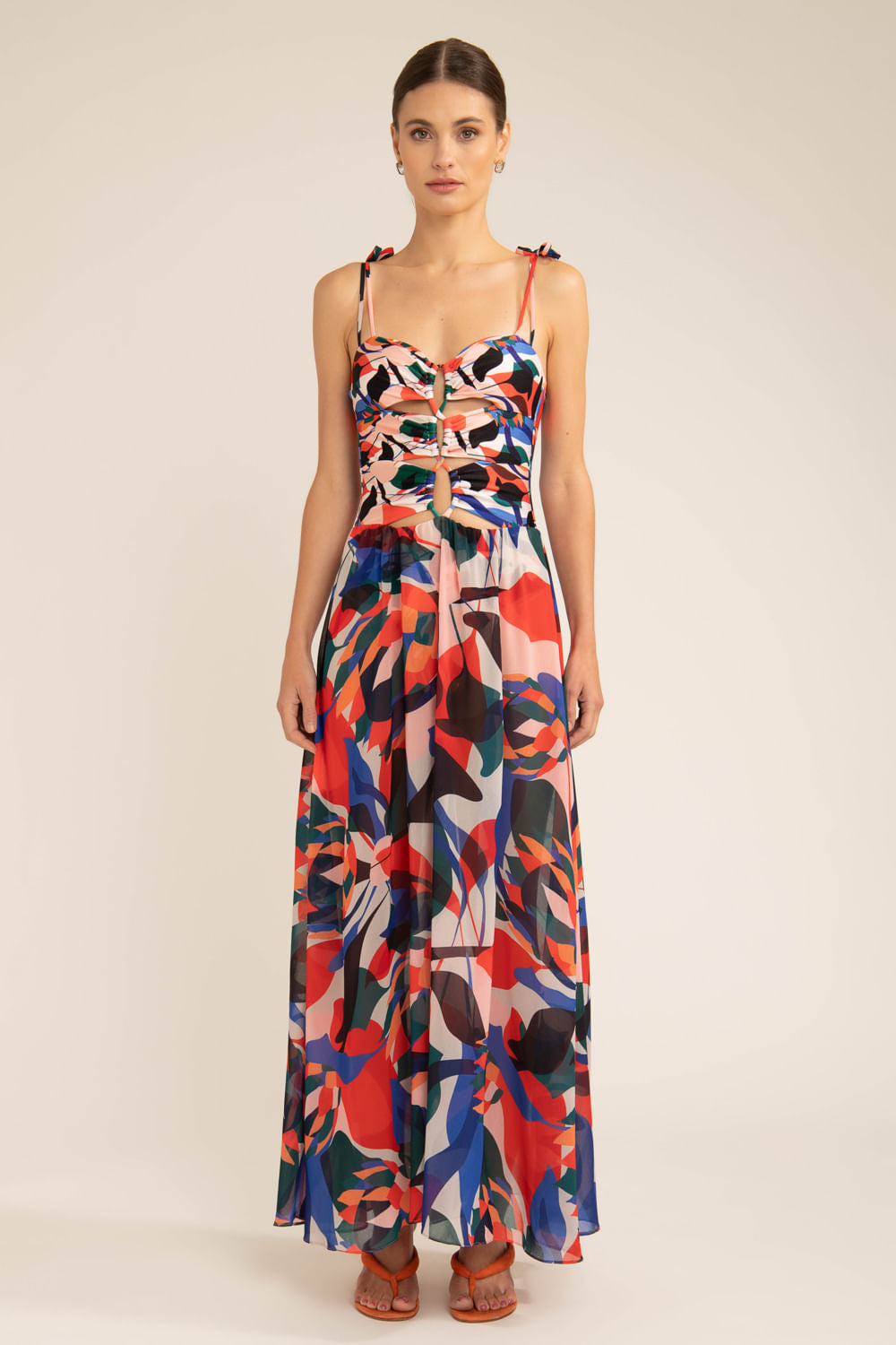 VESTIDO LONGO TRANÇADO PROTEA VERMELHO