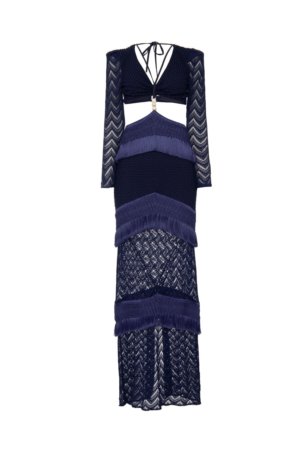 Vestido longo franjas deep dive azul marinho