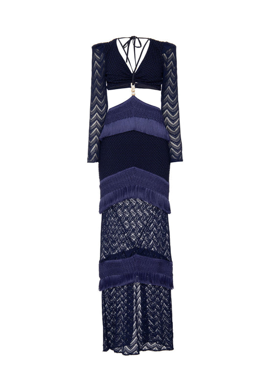VESTIDO LONGO FRANJAS DEEP DIVE AZUL MARINHO