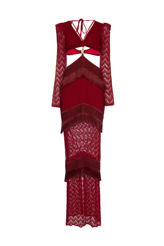 VESTIDO LONGO FRANJAS DEEP DIVE VERMELHO
