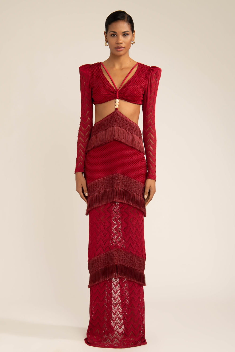 VESTIDO LONGO FRANJAS DEEP DIVE VERMELHO