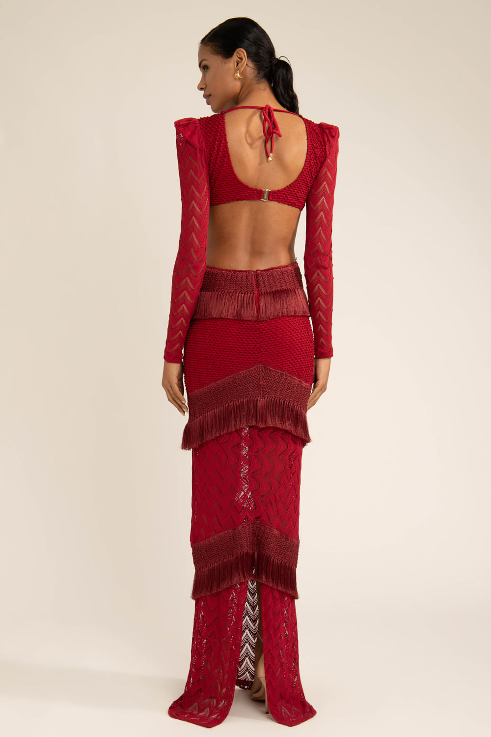 VESTIDO LONGO FRANJAS DEEP DIVE VERMELHO
