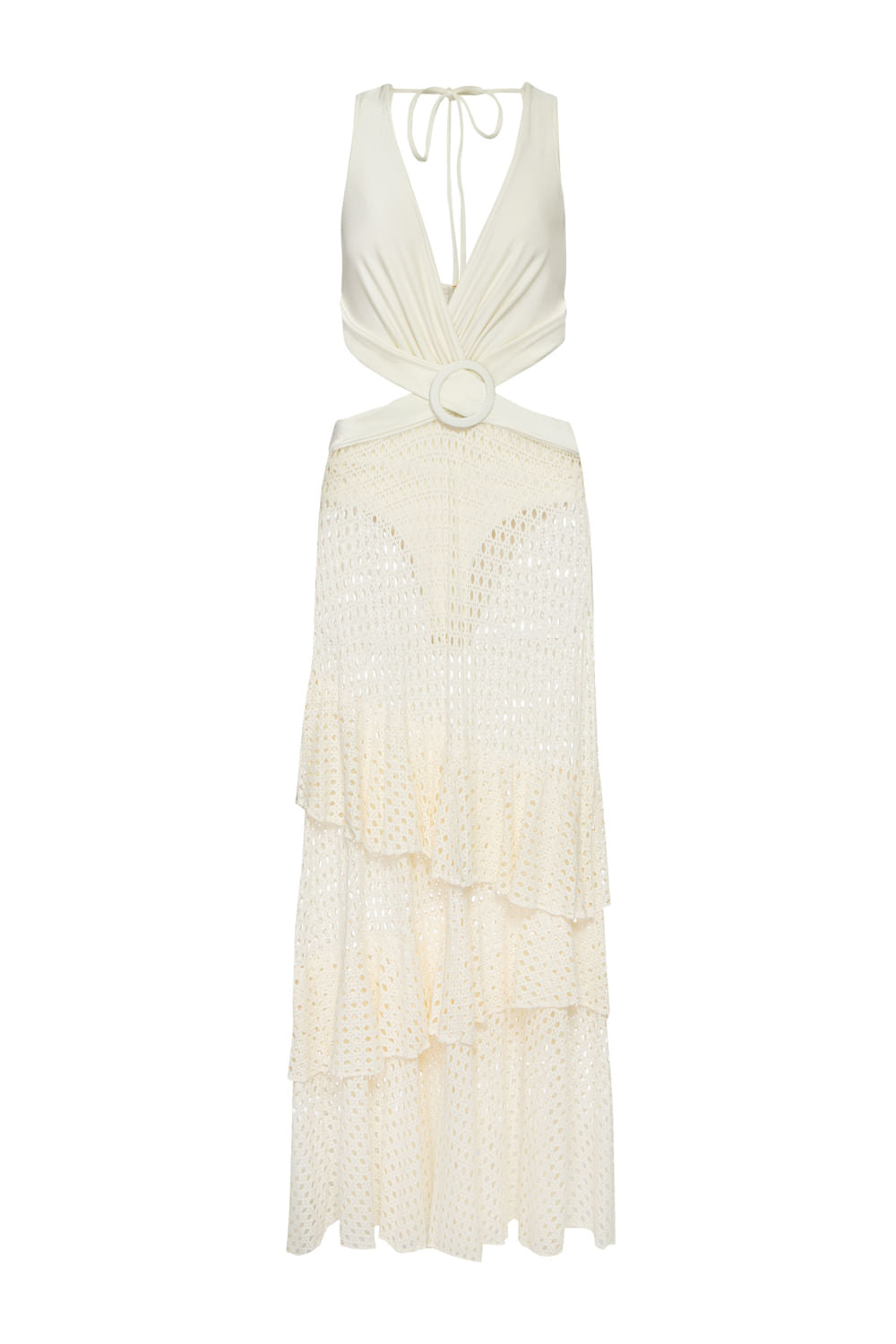 VESTIDO LONGO RECORTES LYCRA STRIPS OFF WHITE