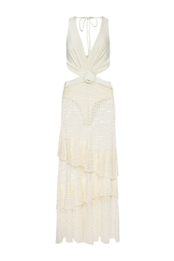 VESTIDO LONGO RECORTES LYCRA STRIPS OFF WHITE