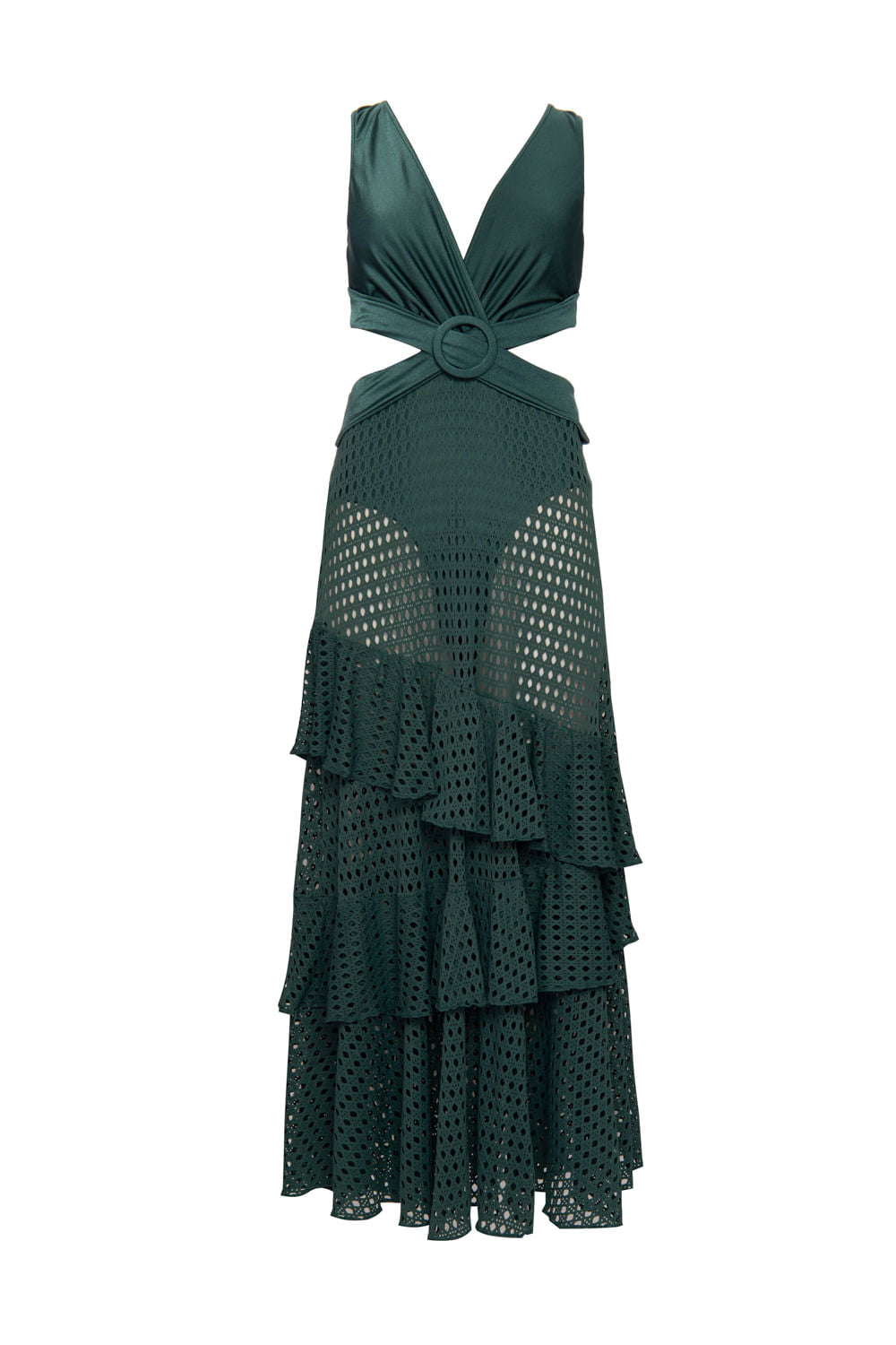 VESTIDO LONGO RECORTES LYCRA STRIPS VERDE