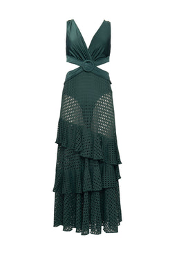 VESTIDO LONGO RECORTES LYCRA STRIPS VERDE