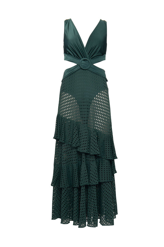VESTIDO LONGO RECORTES LYCRA STRIPS VERDE