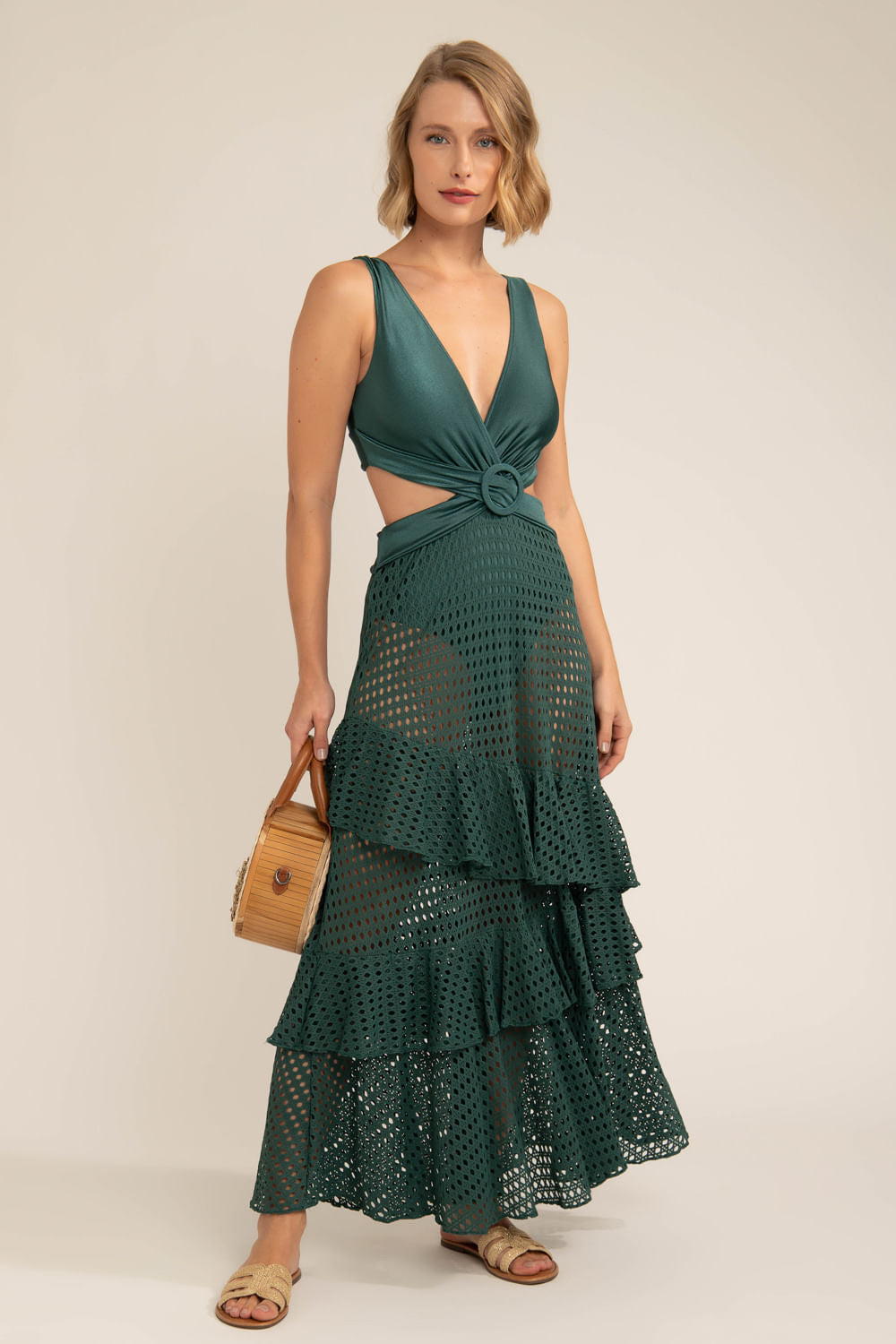 VESTIDO LONGO RECORTES LYCRA STRIPS VERDE