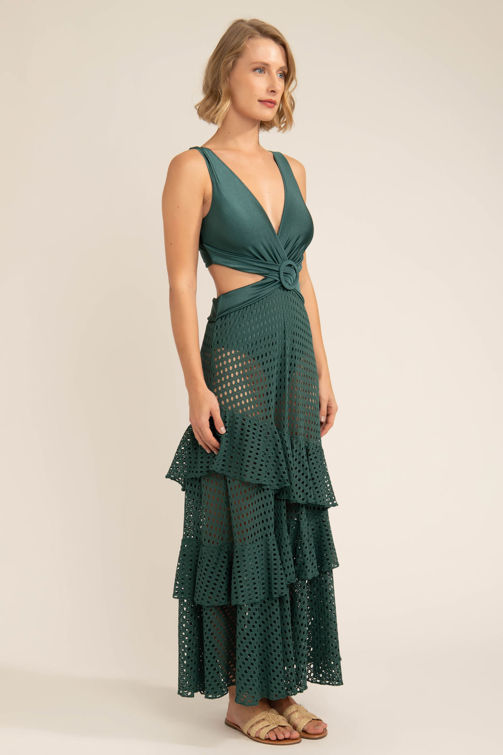 VESTIDO LONGO RECORTES LYCRA STRIPS VERDE