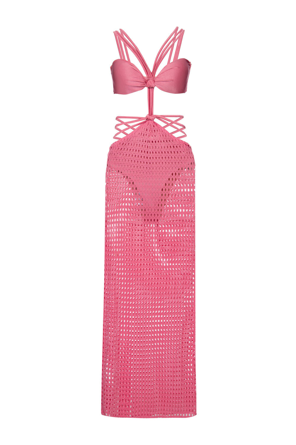 Vestido longo tiras lycra strips rosa