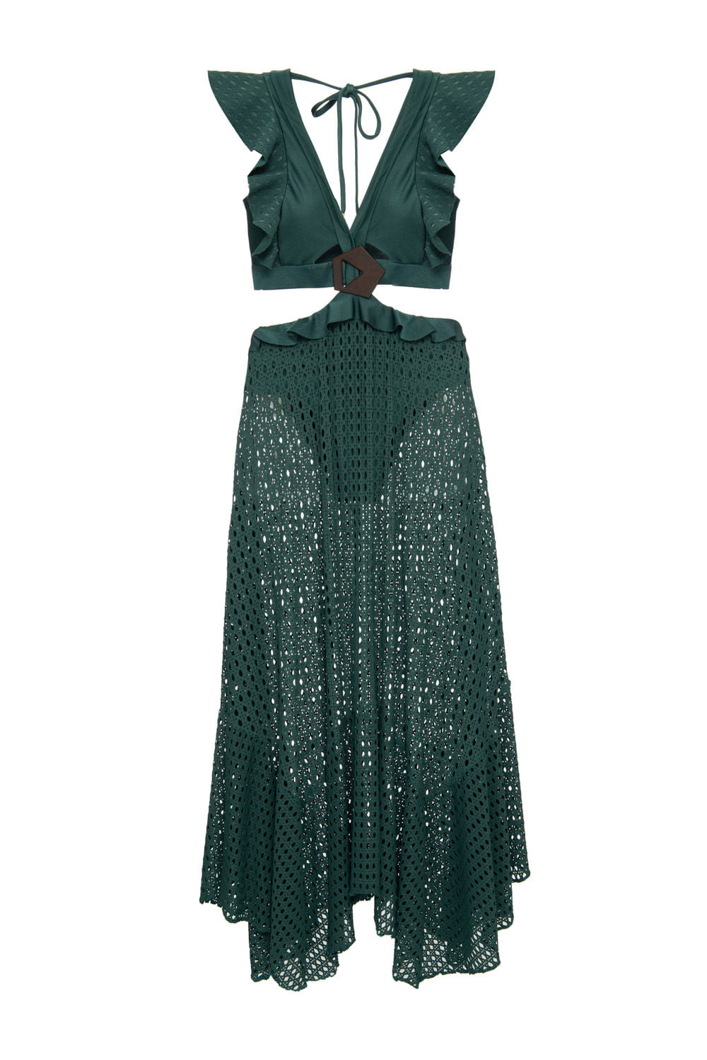 VESTIDO LONGO BABADO LYCRA STRIPS VERDE