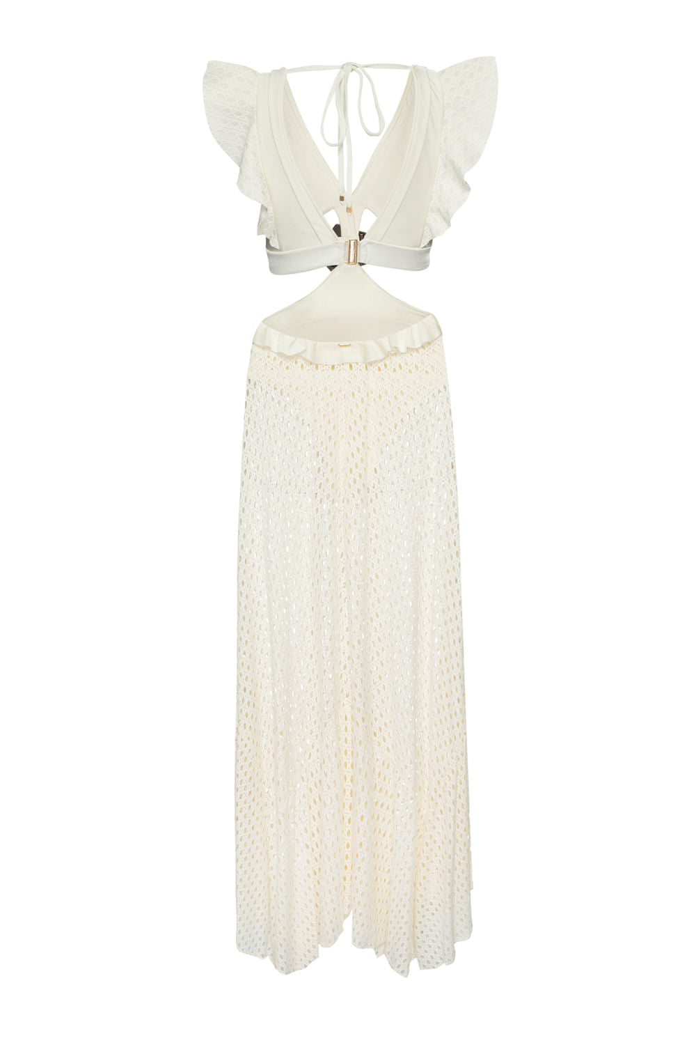 VESTIDO LONGO BABADO LYCRA STRIPS OFF WHITE
