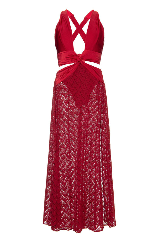 VESTIDO LONGO RECORTES LYCRA SNIP VINHO