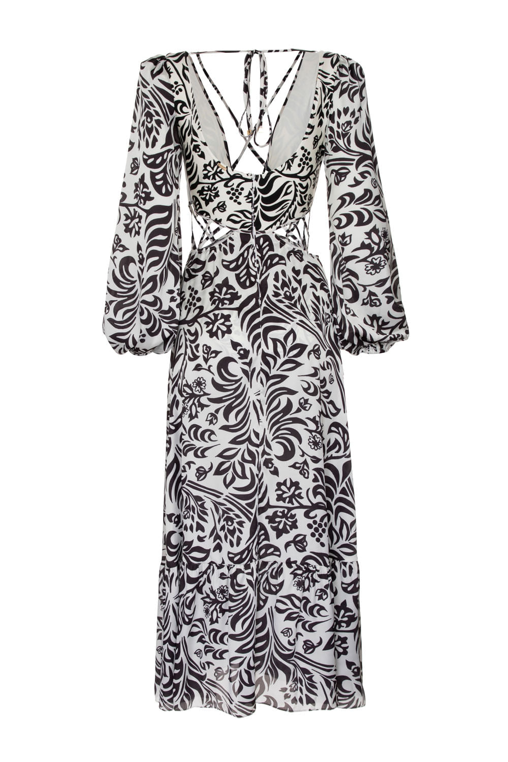 VESTIDO LONGO TIRAS TROPICAL GRÁFICO OFF WHITE