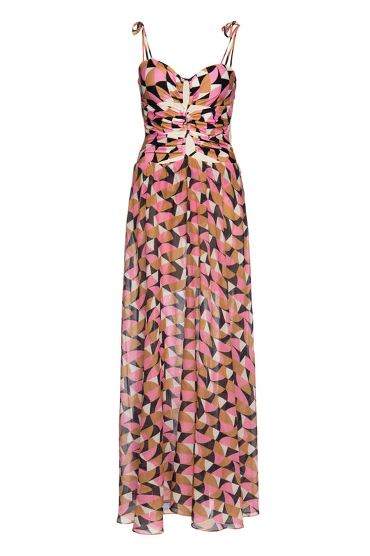 VESTIDO LONGO RECORTES GEOMÉTRICO ZELLIJ ROSA