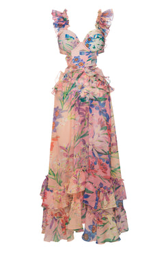 Vestido longo babado anastacia rosa