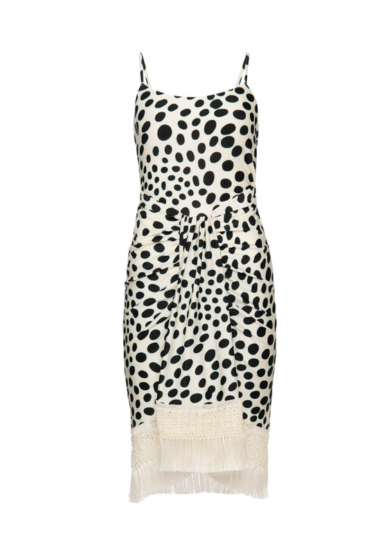 VESTIDO MÍDI FRANJAS POÁ BOSSA OFF WHITE