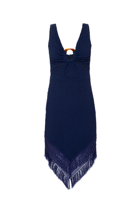 VESTIDO MÍDI FRANJAS DEEP DIVE AZUL