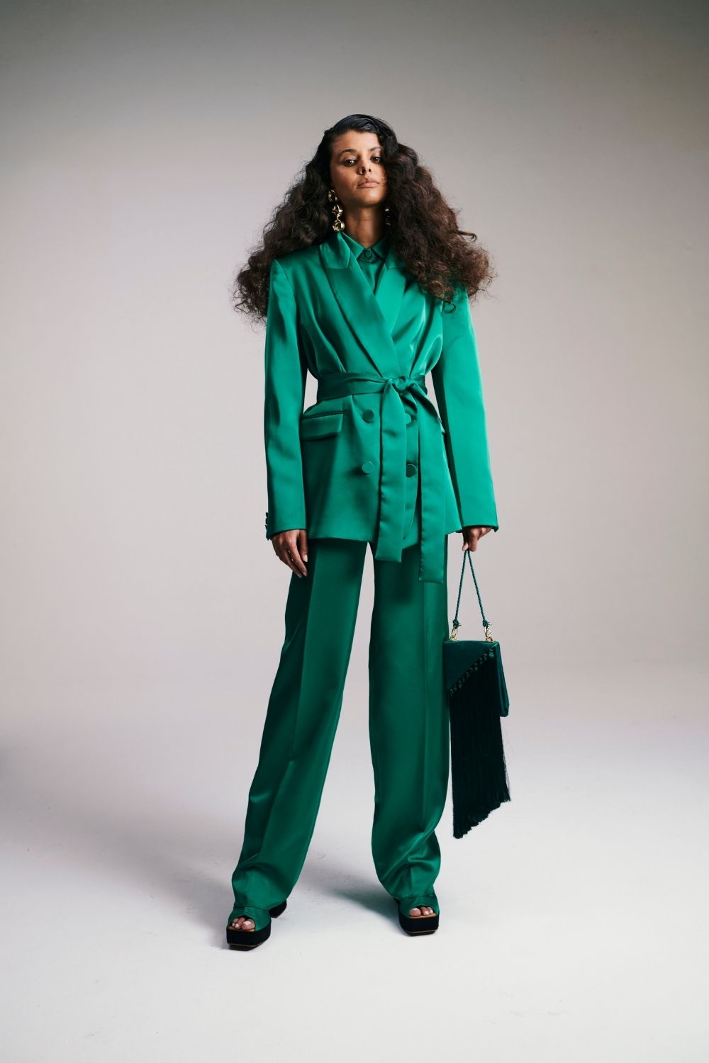 Blazer faixa cetim verde
