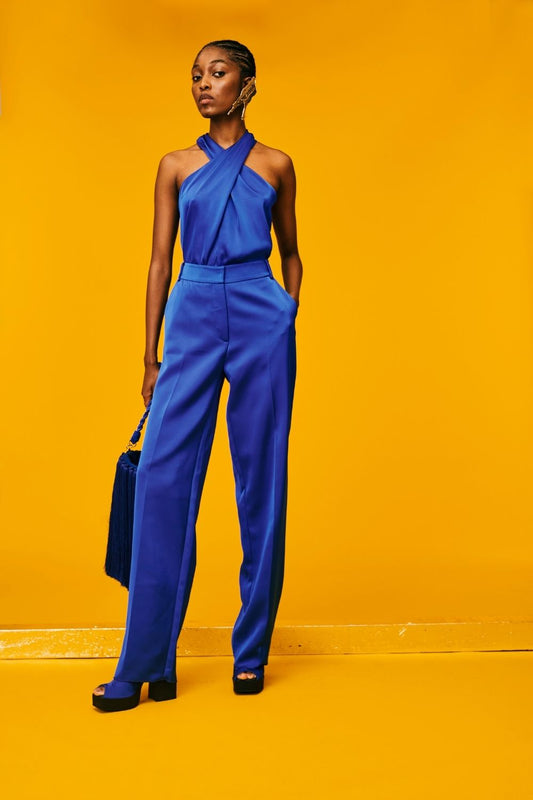 Blusa frente única cetim azul
