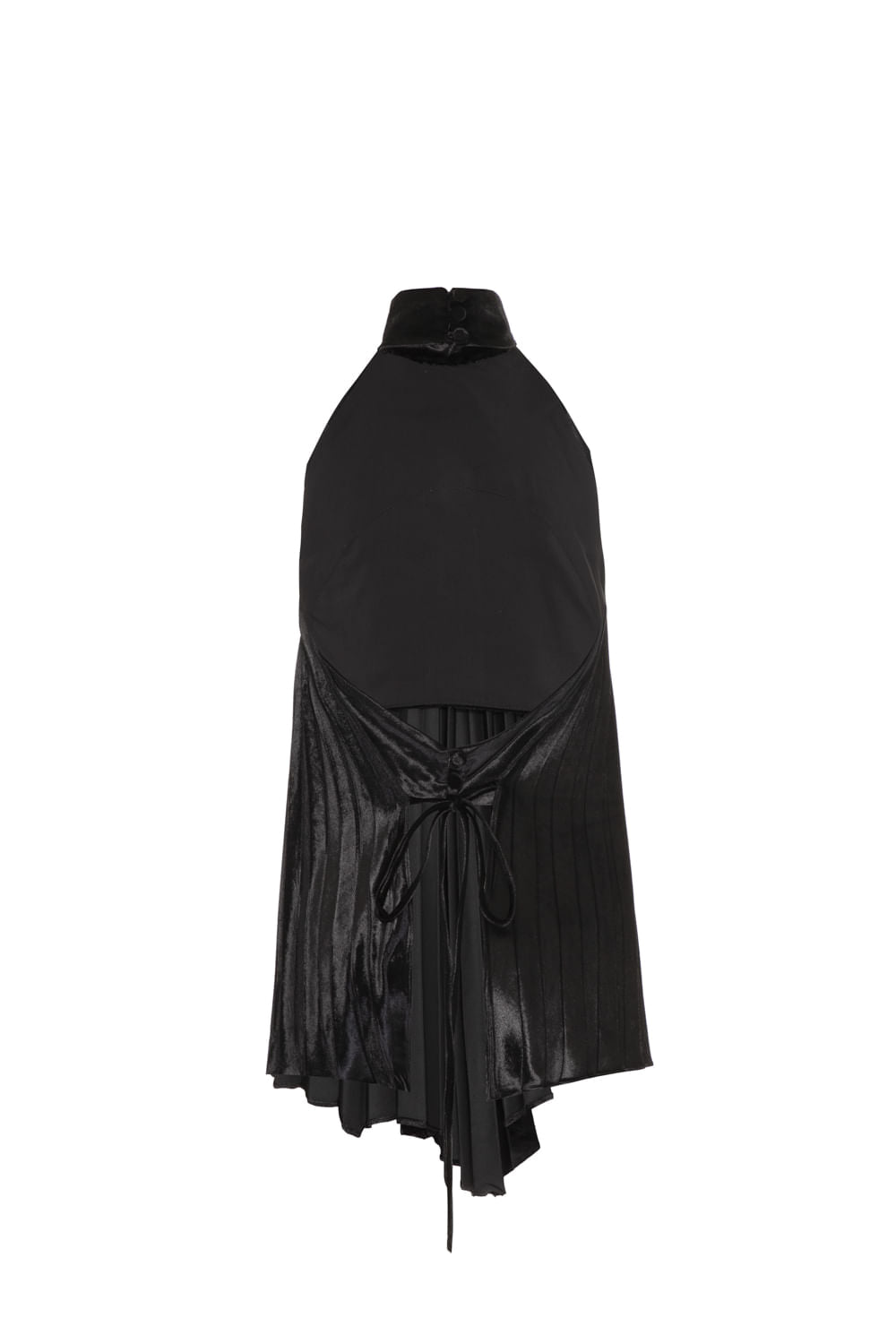 BLUSA FRENTE ÚNICA VELUDO PLISSADO PRETO