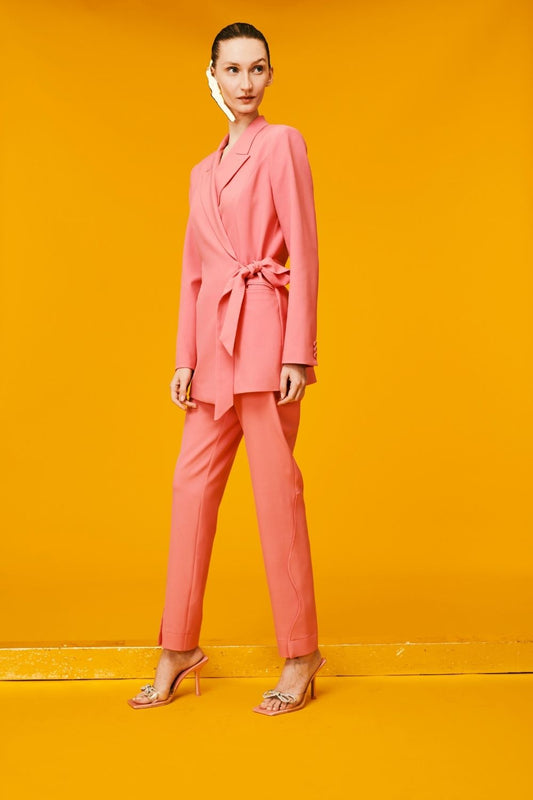 Calça transpassada crepe rosa