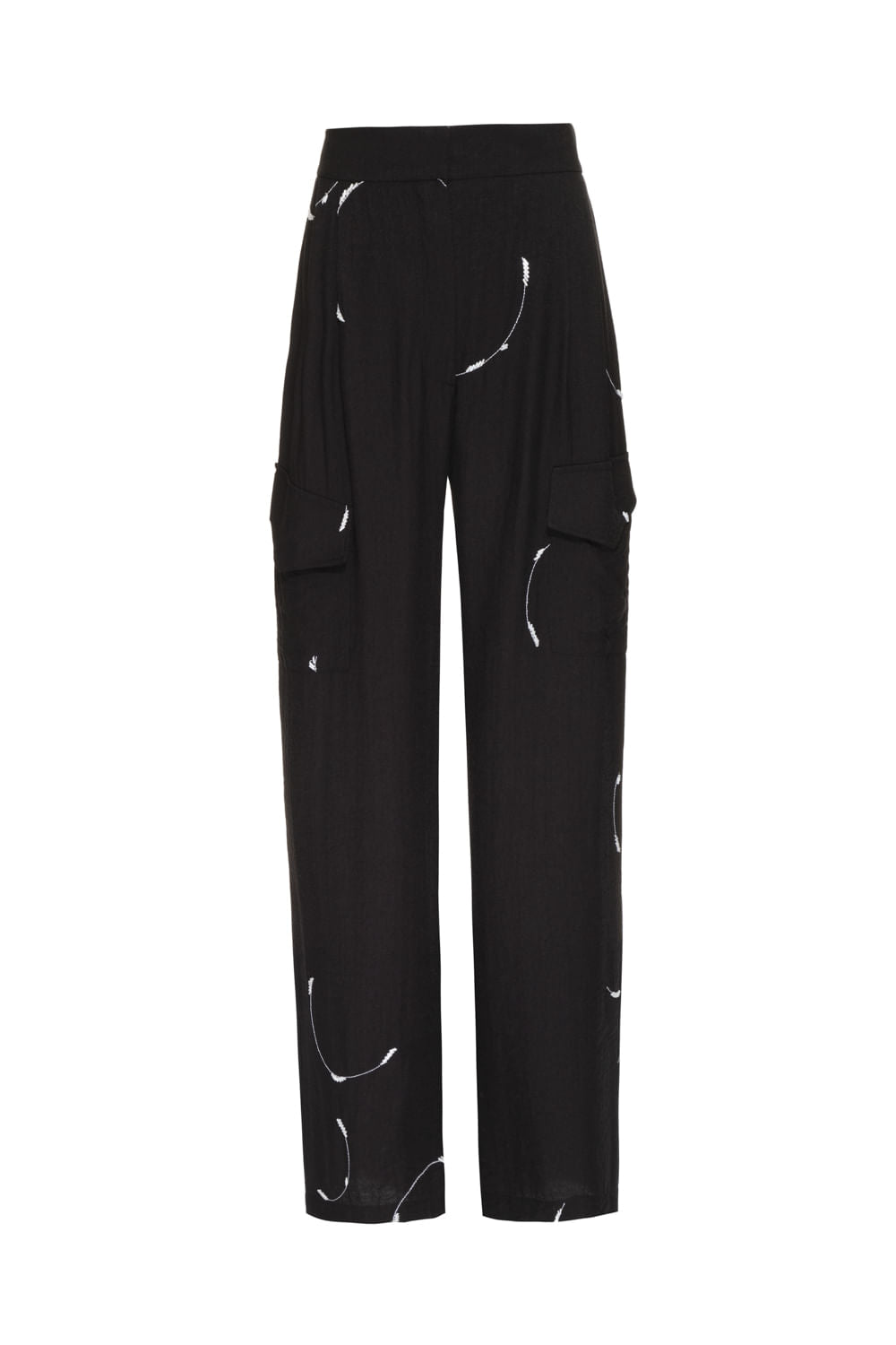 Calça bolsos bordado circles preto