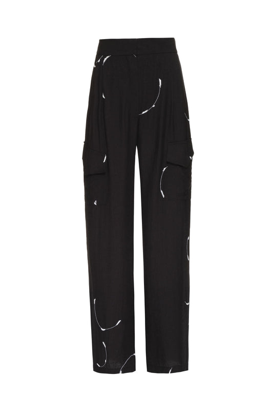 Calça bolsos bordado circles preto