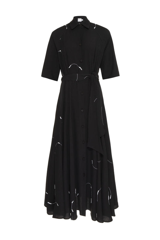 CHEMISE MÍDI BORDADO CIRCLES PRETO