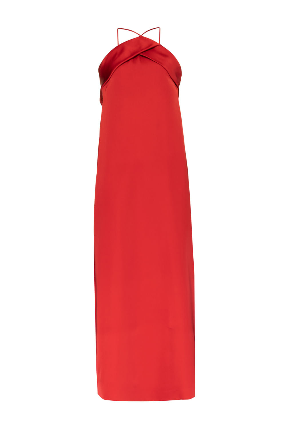 VESTIDO LONGO FRENTE ÚNICA CETIM VERMELHO