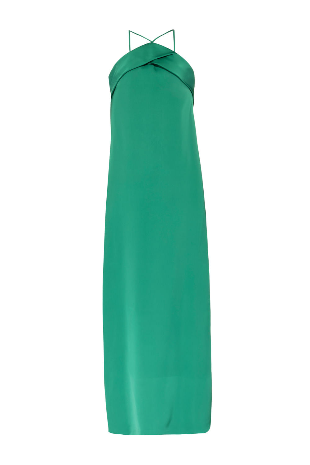 VESTIDO LONGO FRENTE ÚNICA CETIM VERDE