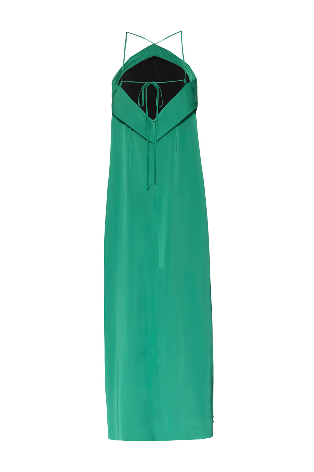 VESTIDO LONGO FRENTE ÚNICA CETIM VERDE
