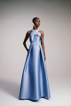 VESTIDO LONGO CRUZADO FRENTE ÚNICA ZIBELINE CELESTE