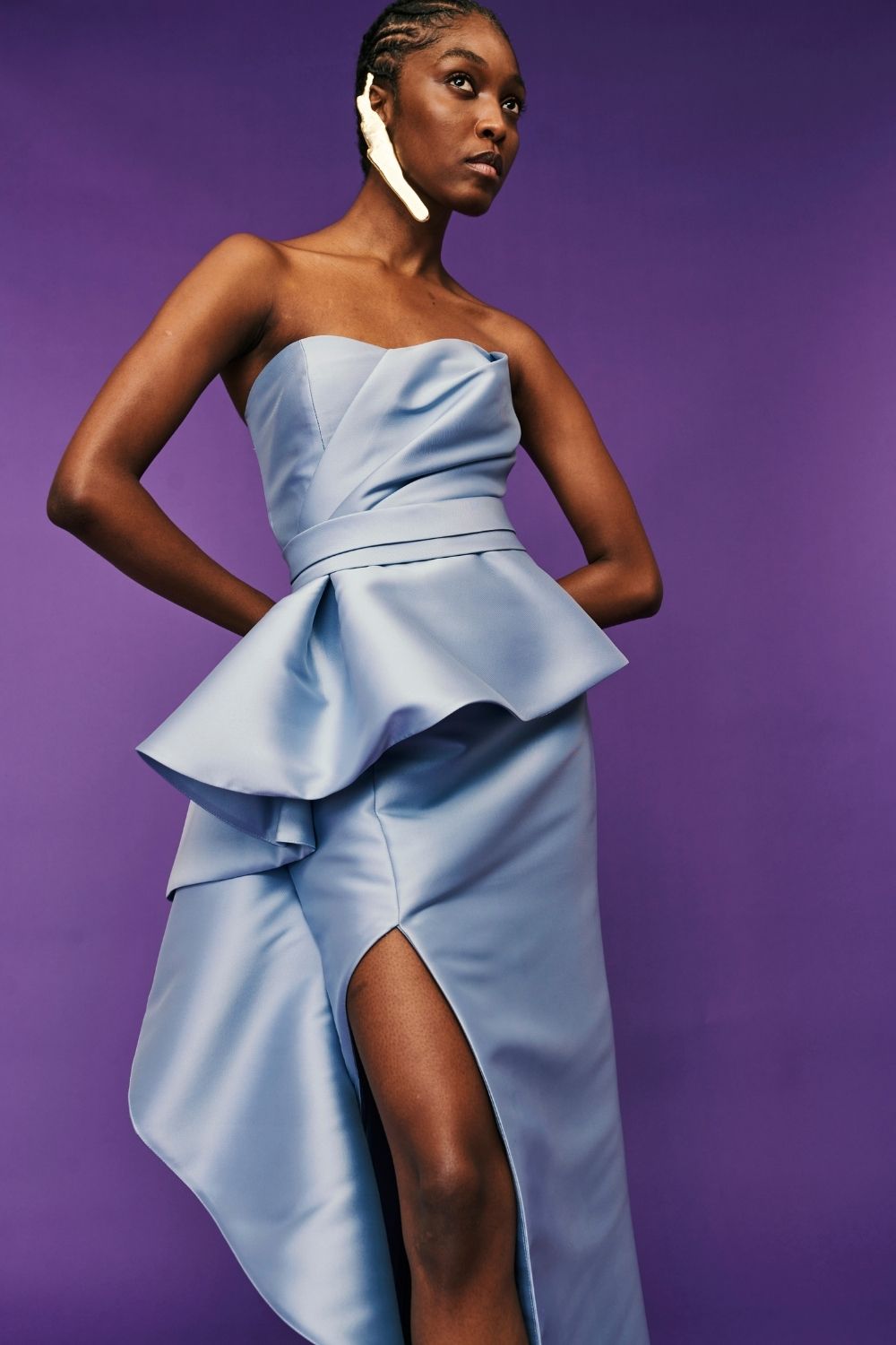 VESTIDO LONGO CAMADAS BABADO ZIBELINE CELESTE