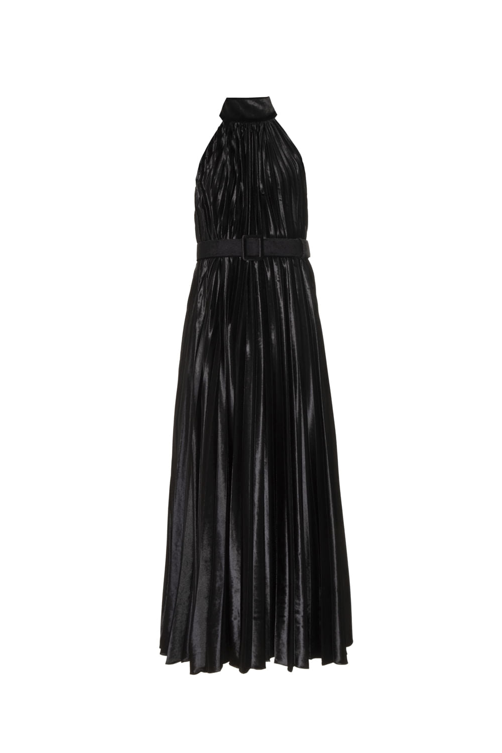 VESTIDO MÍDI VELUDO PLISSADO PRETO