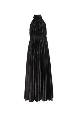 VESTIDO MÍDI VELUDO PLISSADO PRETO
