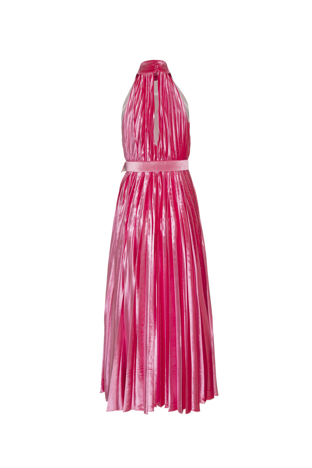 VESTIDO MÍDI VELUDO PLISSADO ROSA