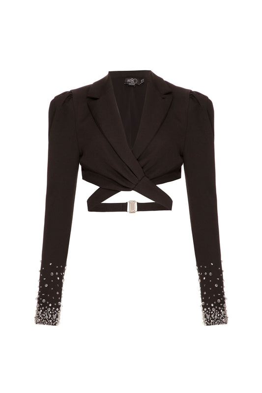 BLAZER CROPPED BORDADO CREPE EDIE PRETO