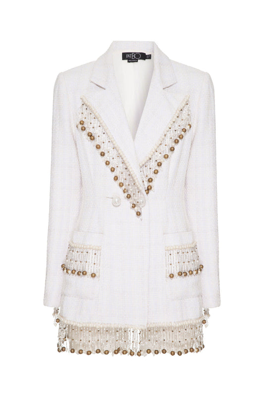 Blazer transpassado bordado tweed charlotte off white