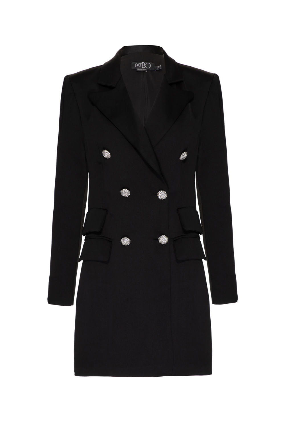 BLAZER LONGO TRANSPASSADO BOTÕES CETIM RAMPLING PRETO