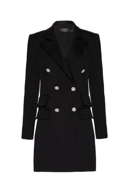 Blazer longo transpassado botões cetim rampling preto